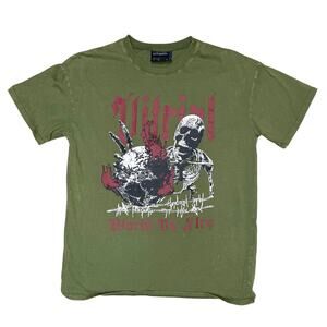 Vitriol Graphic T-Shirt Unisex Size S Skull World on Fire Pullover Shirt